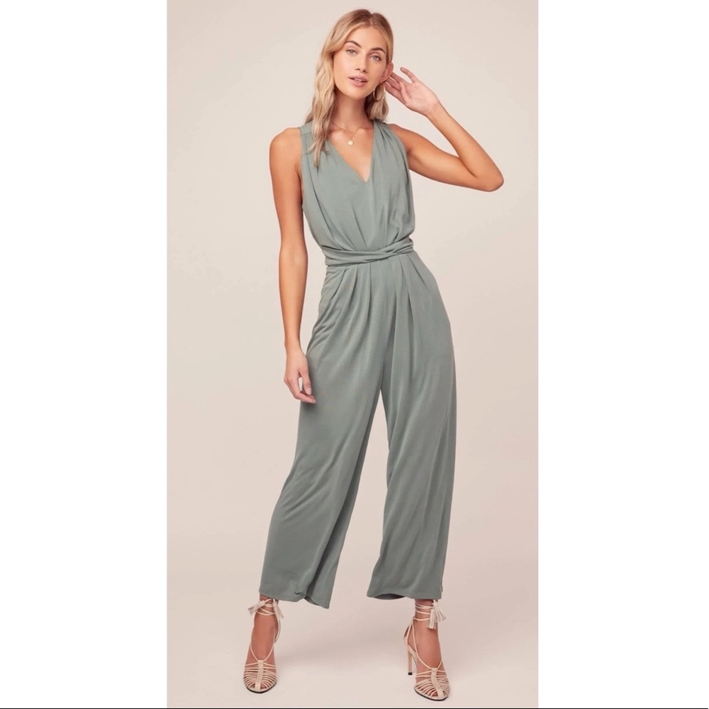 ASTR Twist Waist Jumpsuit in Sage